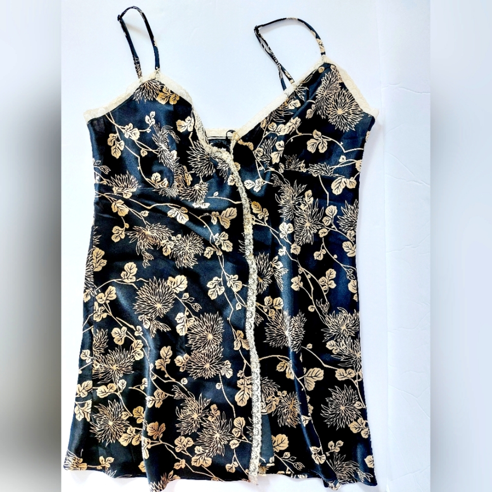 Split‎ Front Teddy Floral Vine Nightgown Black & Gold Large Victoria's Secret